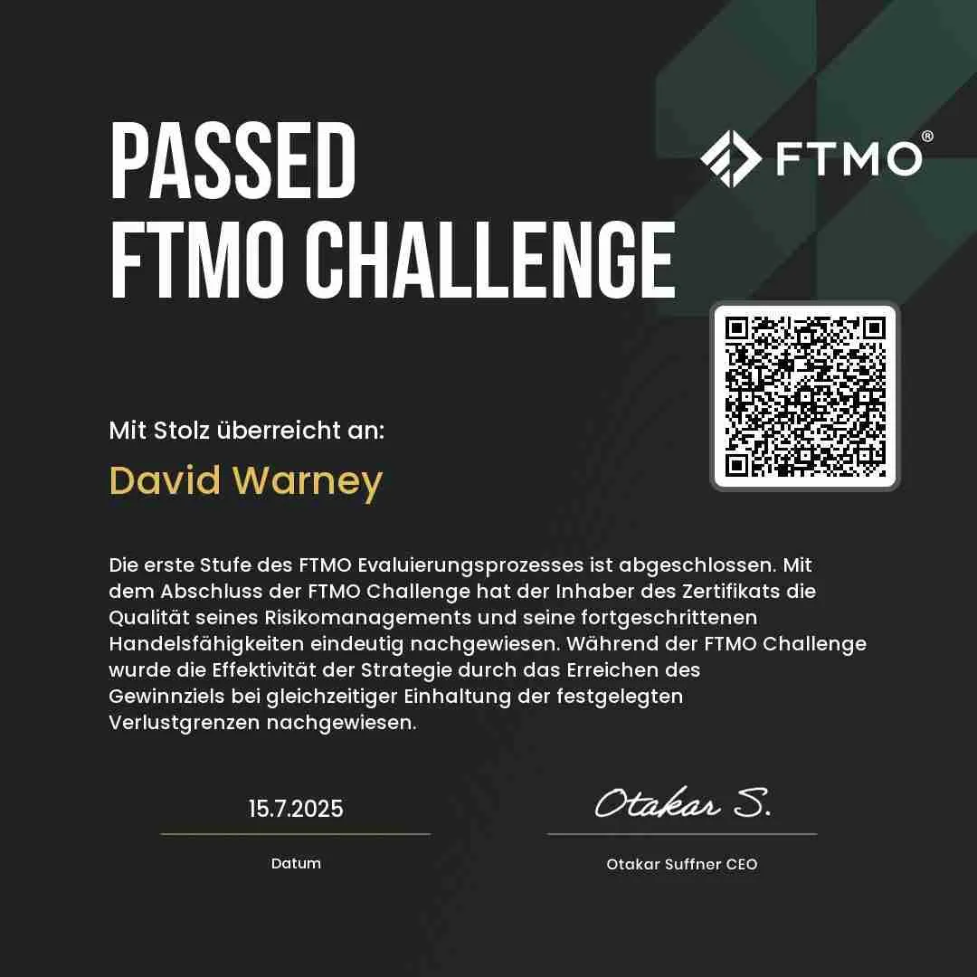 FTMO Zertifikat Passed FTMO Challenge 15. Jul 2025