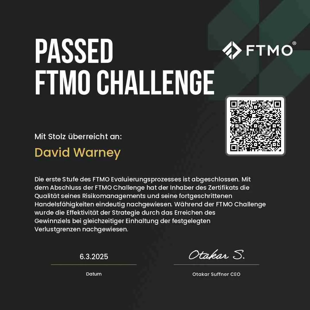 FTMO Zertifikat Passed FTMO Challenge 06. Mär 2025
