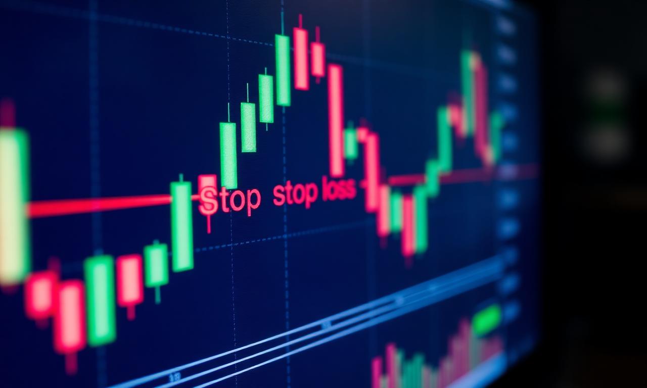 Ein typischer Stop-Loss im Candlestick-Chart - die rote Linie markiert das Ausstiegsniveau.